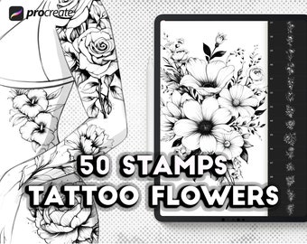 Procrea pennelli per tatuaggi. Procrea timbri per tatuaggi con fiori. Pennelli floreali per il download digitale. Procrea pennello fiorito