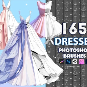 Photoshop dresses brushes. Procreate fashion dress stamp brushes. Procreate clothing design. Digital brushes, Clip Studio Paint, Affinity