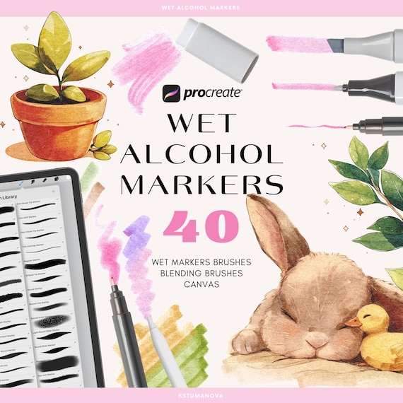Realistic wet alcohol markers Procreate brushes. Digital painting marker brush. Procreate paper texture canvas