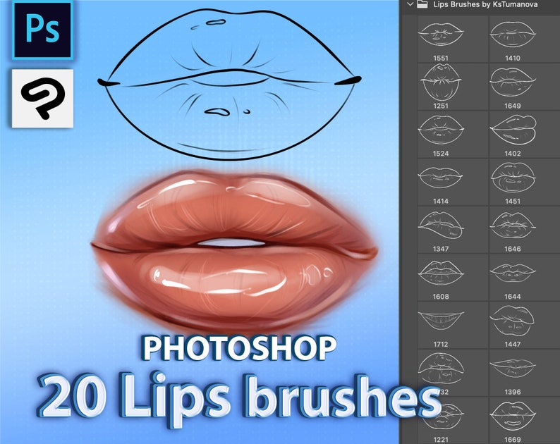 Lips Brushes. Sketch Lip Brushes for Etsy