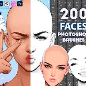 Photoshop face brushes. Photoshop woman heads brushes. Digital brushes, Clip Studio Paint, Affinity Photo, Procreate woman face brushes