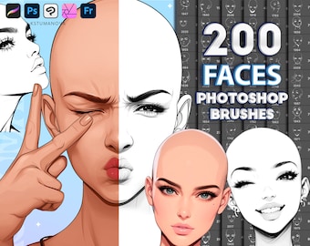 Puede incluir: Un conjunto de 200 pinceles de Photoshop que presentan diferentes expresiones faciales y características. Los pinceles están diseñados para ayudar a los artistas a crear retratos realistas y expresivos.