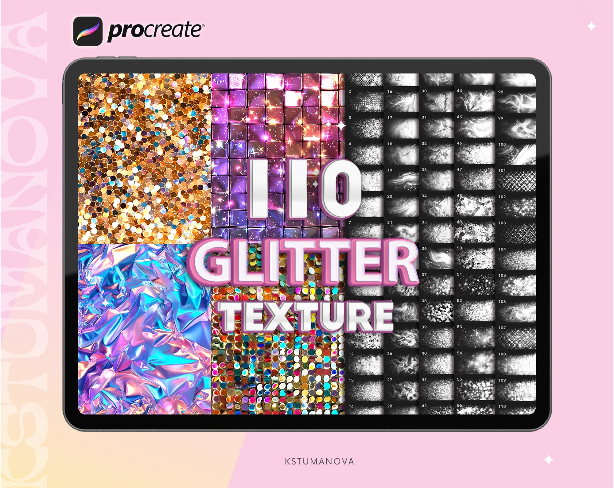 Procreate Glitter Texture Brushes – 110 Shimmer, Sparkle & Metallic Glow Brush Set