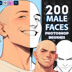 Photoshop male face brushes. Procreate male base heads brushes. Procreate man face stamps. Clip studio paint head brushes, Affinity photo