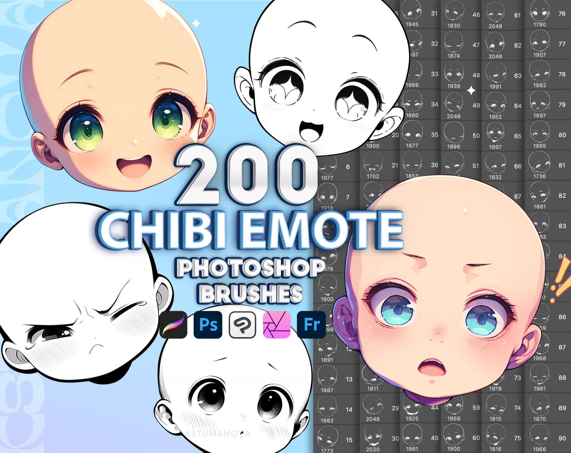 Photoshop Chibi Emote Face Brushes. Photoshop Chibi Anime Heads Brushset.  Digital Brushes, Clip Studio Paint, Affinity, Procreate Face Stamp - Etsy  Norway, image size:2000x1590