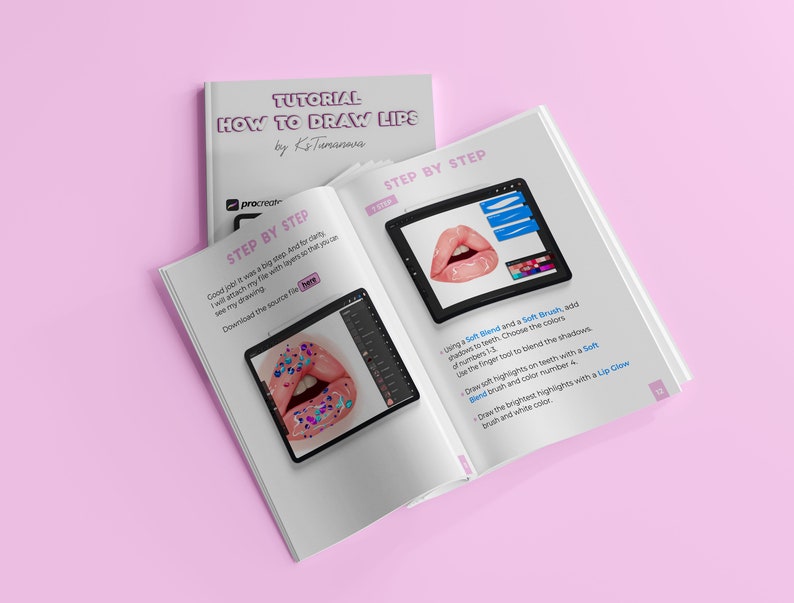 May include: A tutorial on how to draw lips using Procreate, a digital art app. The tutorial includes step-by-step instructions and images of the process. The tutorial is titled "Tutorial How to Draw Lips by KsTamanava".