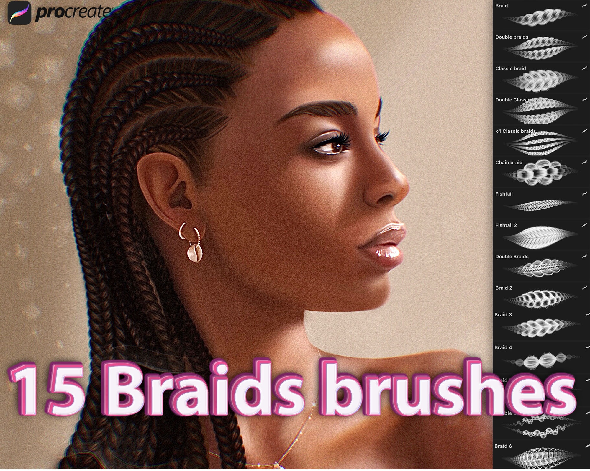 Procreate Braids Brushes Realistic Hair Brush for Procreate Etsy