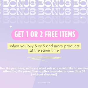 K&ouml;nnte beinhalten: Werbegrafik mit hellviolettem Hintergrund und dem Wort "BONUS" wiederholt. Enth&auml;lt den Text "ERHALTEN SIE 1 ODER 2 KOSTENLOSE ARTIKEL" beim Kauf von 3 oder mehr Produkten. Zus&auml;tzlicher Text erkl&auml;rt die Aktion.