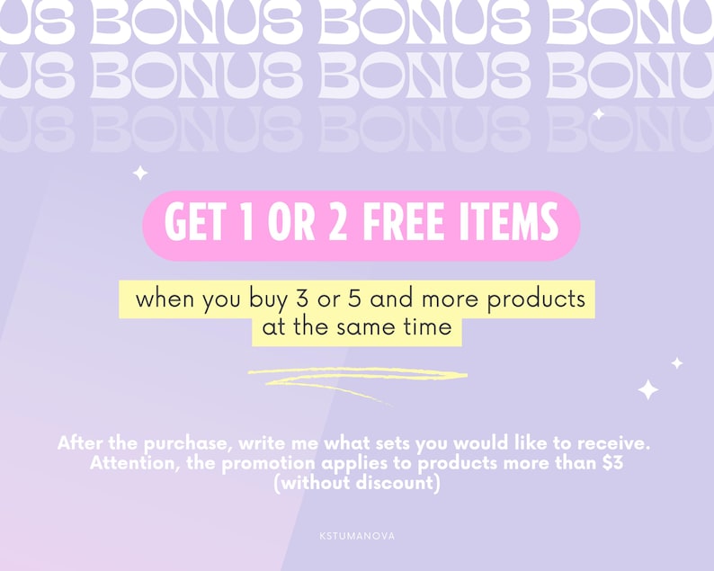 K&ouml;nnte beinhalten: Werbegrafik mit hellviolettem Hintergrund und dem Wort "BONUS" wiederholt. Enth&auml;lt den Text "ERHALTEN SIE 1 ODER 2 KOSTENLOSE ARTIKEL" beim Kauf von 3 oder mehr Produkten. Zus&auml;tzlicher Text erkl&auml;rt die Aktion.
