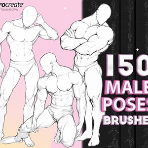 Procreate body poses stamps. Procreate male body brushes. Procreate  dynamic men&#39;s pose brush stamp