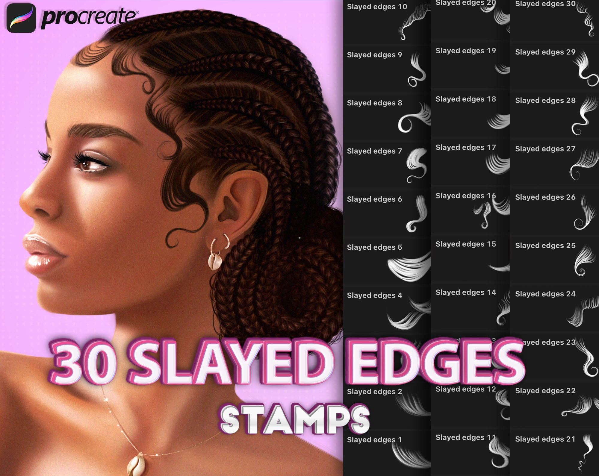 Procreate Slayed Edges Stamps. Procreate Hair Brushes Etsy Canada