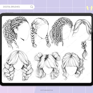 180+ Female Hair Photoshop Brushes, Procreate Hairstyle Stamps. CSP Digital Brush image 4