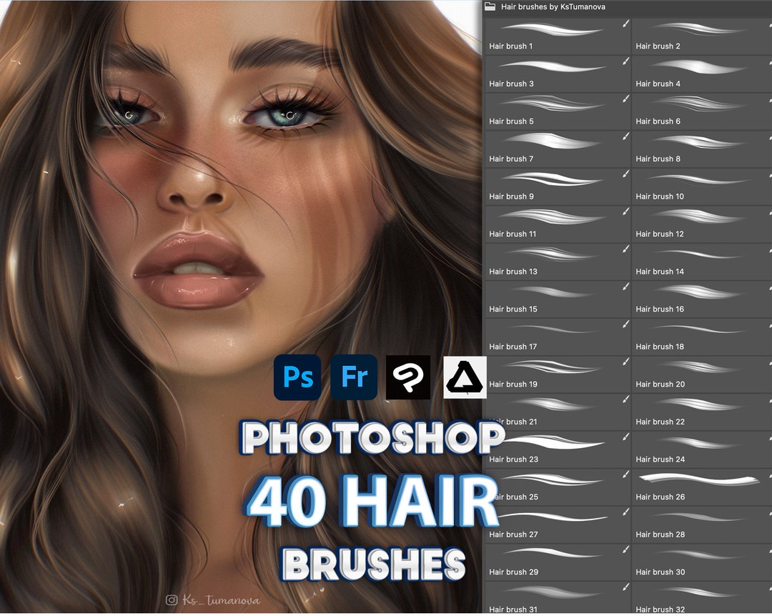 Hair Brushes. Clip Studio Paint, Procreate, Affinity Photo ABR Brushes Etsy