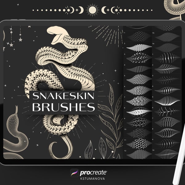 Procreate snakeskin brushes. Procreate snake scale brush. Procreate scales texture. Tattoo maker sketching. Digital brushes for tarot design