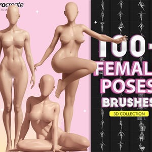 Procreate realistic female poses brushes. Procreate female body pose stamps. Procreate woman reference pose brush stamp