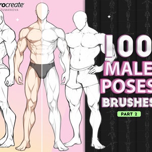 Procreate male poses brushes. Procreate men's body pose stamps. Procreate dynamic pose brushes. Digital body reference stamp brush