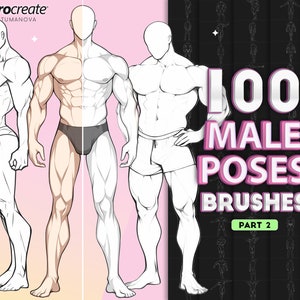 Procreate male poses brushes. Procreate men&#39;s body pose stamps. Procreate dynamic pose brushes. Digital body reference stamp brush