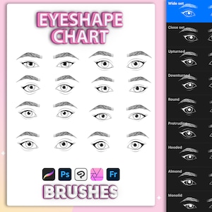 Procreate eye shape brushes stamps. Eyeshape chart for lash maker. Photoshop eye brush. Digital brushes clip paint studio