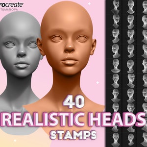 Procreate realistic heads brushes. Procreate portrait stamps. Digital anatomy brushes