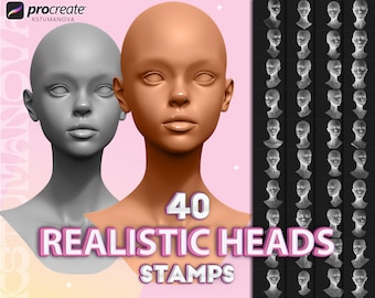 Procreate realistic heads brushes. Procreate portrait stamps. Digital anatomy brushes