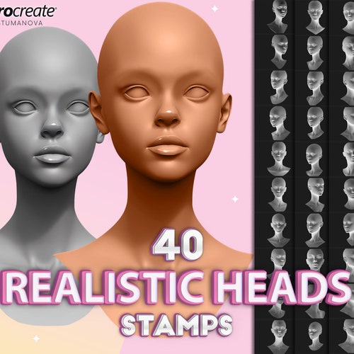 Procreate realistic heads brushes. Procreate portrait stamps. Digital anatomy brushes
