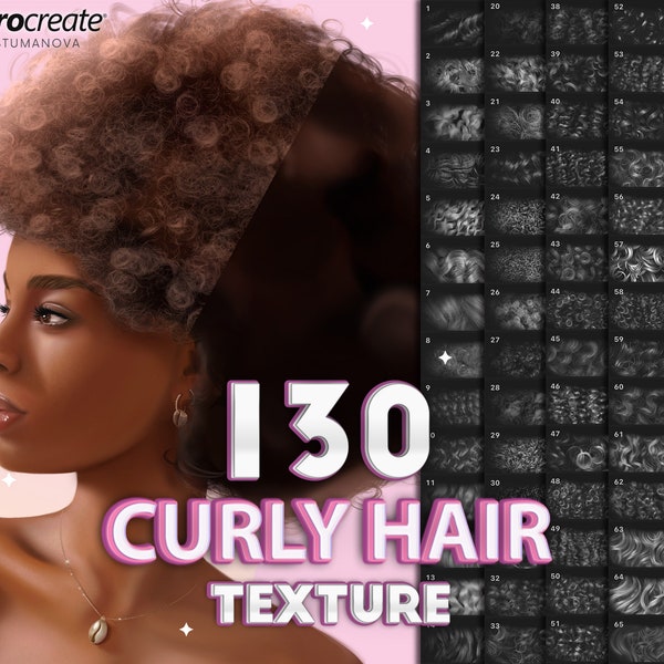 Procreate hair brushes. Procreate curly texture brush. Hair Brush Set