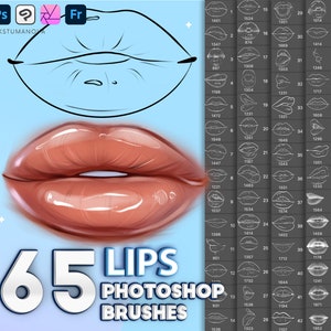 Photoshop lips brushes. Photoshop lip brush. Digital Procreate lips brushes stamps, Clip Studio Paint brushes, Affinity brushes