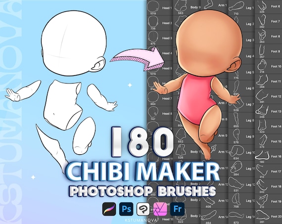 Chibi maker Procreate brushes. Anime body pose brush for Procreate, Photoshop, Clip Studio Paint, Affinity