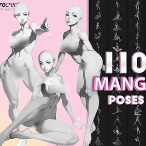 Procreate manga bodies poses brushes. Procreate base anime woman body pose stamp brush. Procreate comic female pose reference stamps