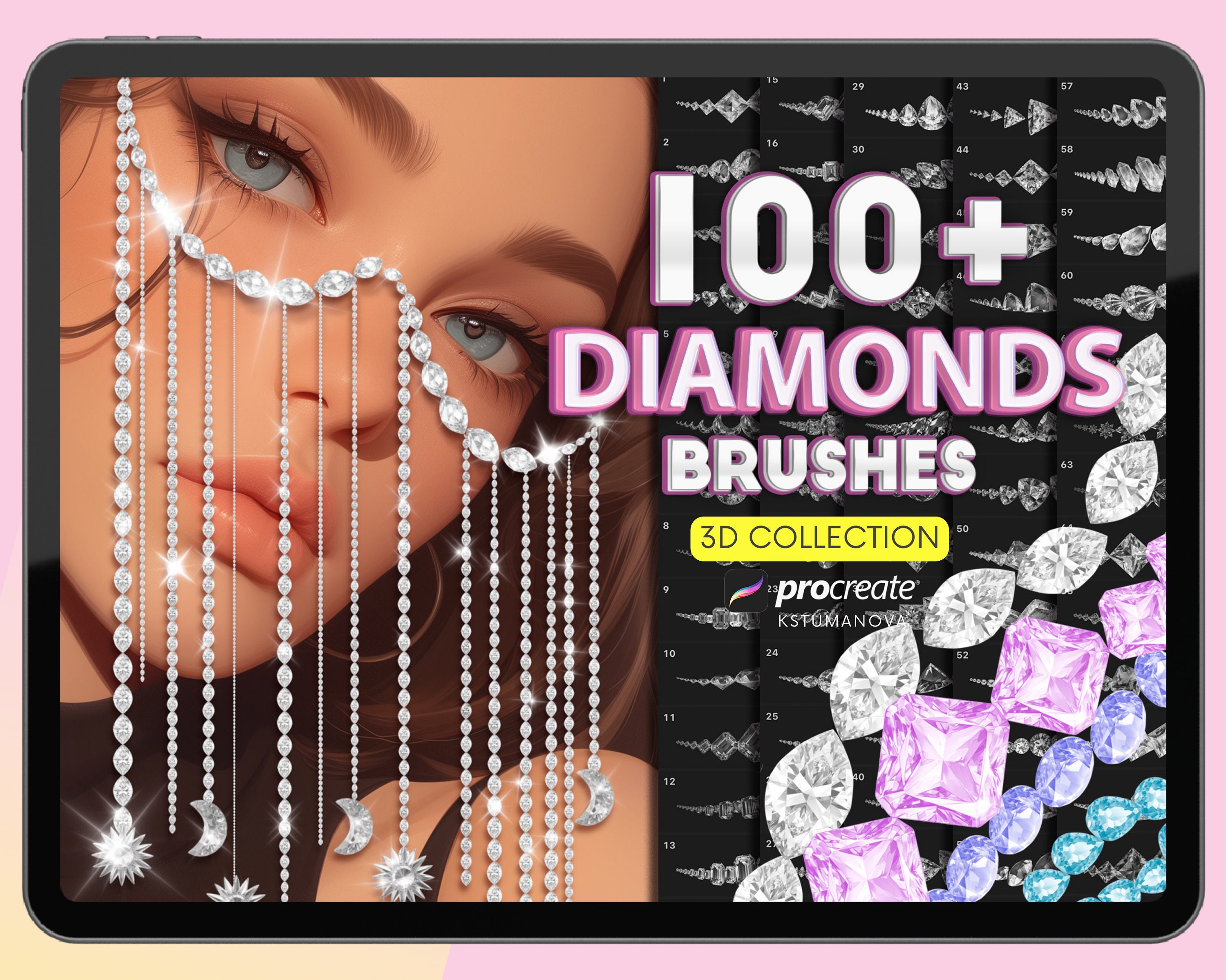 Pinceles de Procreate Diamante y Joyería – 100+ brochas de gemas, cadenas, collares y sellos