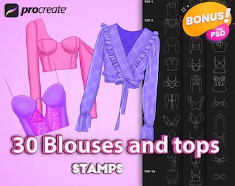 Procreate tops and blouses brushes. Procreate clothes stamps