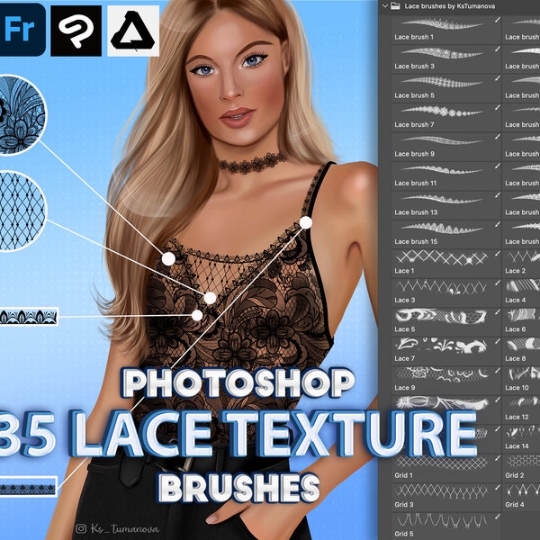 Photoshop Lace Brushes. Photoshop texture brush. Digital  brushes for Fresco and Clip Studio Paint, Affinity Photo, Procreate