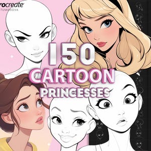 Procreate cartoon princess face brushes. Procreate cartoon head base stamps. Procreate cartoon girls princesses brush stamp
