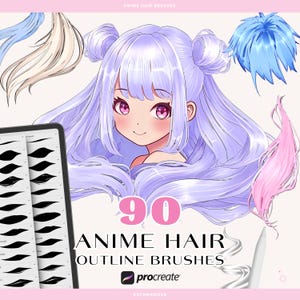 Anime hair Procreate brushes. Procreate outline anime brushes. Procreate manga hair brush stamps. Procreate chibi hairstyles brushes stamp