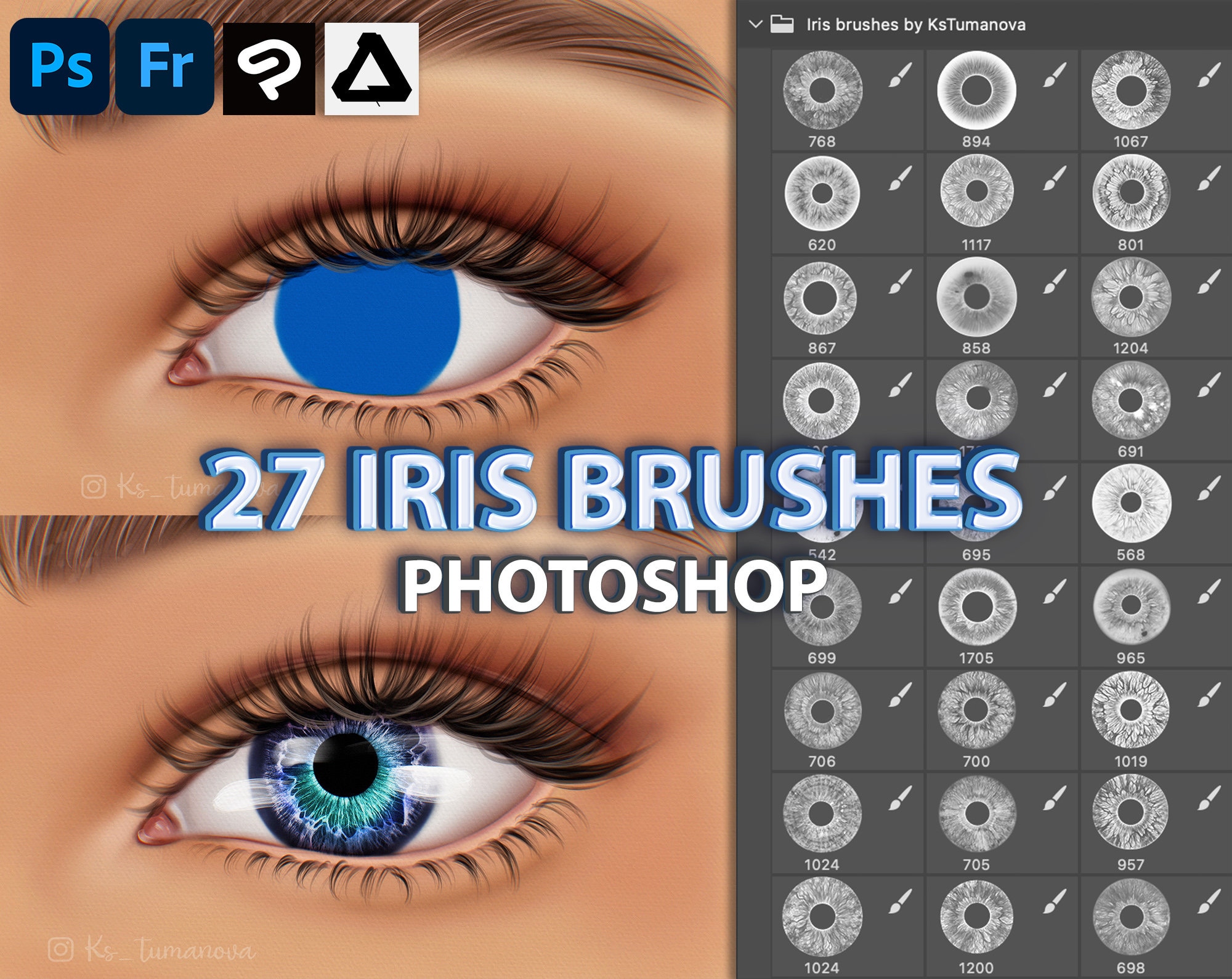 Photoshop Iris Pinsel. Photoshop Augenpinsel. Digitale Pinsel für Fresco und Clip Studio Paint, Affinity Photo, Procreate