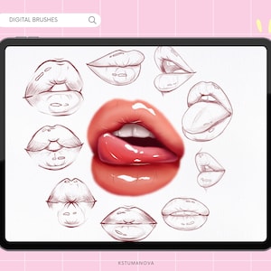 Photoshop lips brushes. Photoshop sketch lips brush. Adobe Fresco, Clip Studio Paint, Procreate, Affinity Photo Brushes. Digital brushset image 2