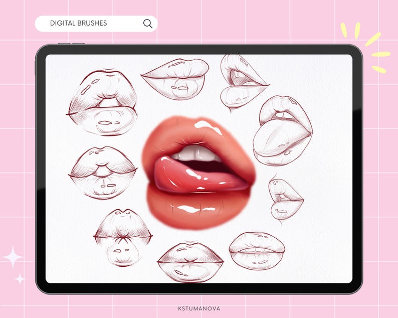 Photoshop lips brushes. Photoshop sketch lips brush. Adobe Fresco, Clip Studio Paint, Procreate, Affinity Photo Brushes. Digital brushset image 2