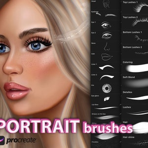 Procreate portrait brushes. Procreate stamps, realistic eyes, lips, nose, face stamps