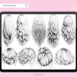 180+ Female Hair Photoshop Brushes, Procreate Hairstyle Stamps. CSP Digital Brush image 2