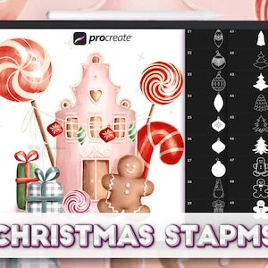 Pennelli natalizi Procreate. Timbri natalizi Procreate. Download digitale di Natale. Set di pennelli Doodle Stamp per Procreate