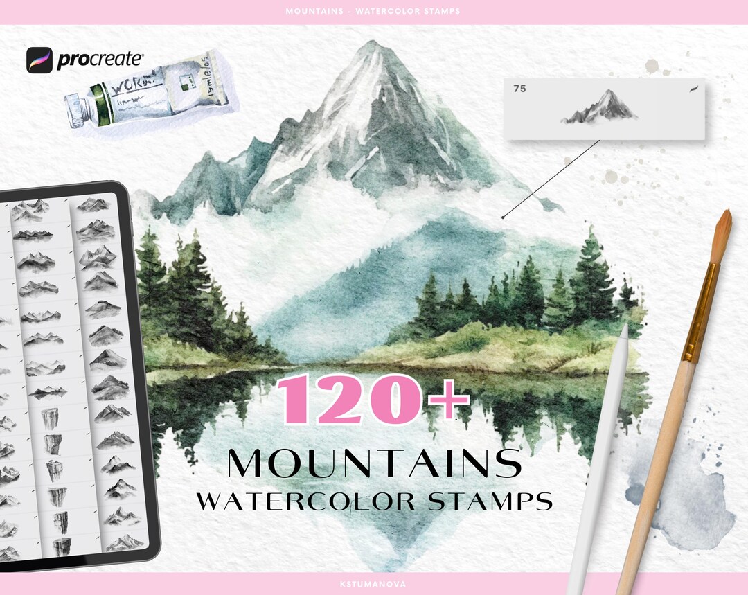 Watercolor Mountains Procreate Brushes, Realistic Digital Canvas - Etsy