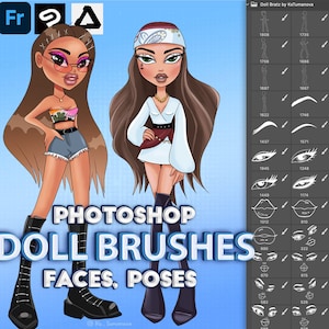 Photoshop Doll Poses brushes. Photoshop body, head, eye, lip brush. Digital brushes Clip Studio Paint, Affinity Photo