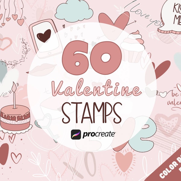 60 Procreate brushes for Valentine's Day, Heart Stamp, Procreate Valentines