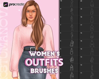 Procreate clothes brushes. Procreate women's outfits stamps