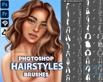 Photoshop hair brushes. Photoshop hairstyles brush. Digital brushes Clip Studio Paint, Affinity Photo
