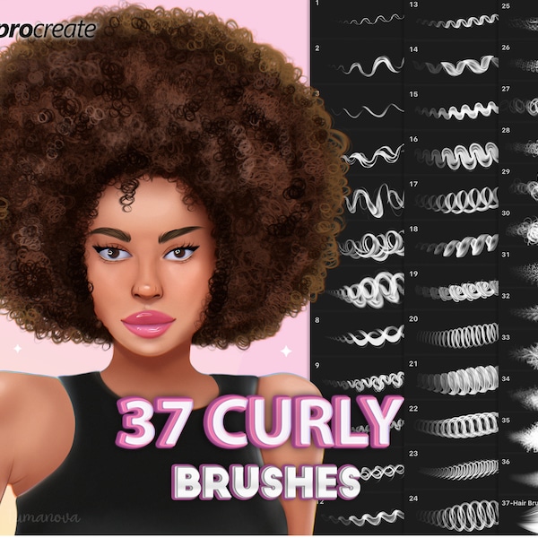 Procreate curly brushes. Procreate wavy hair brush. Hair Brush set