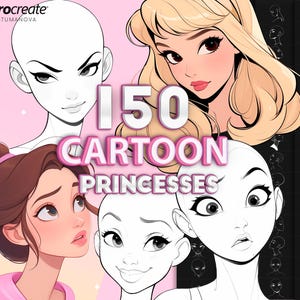 Pinceles para caras de princesas de dibujos animados de Procreate. Sellos para base de cabezas de dibujos animados de Procreate. Sello de pincel para princesas de dibujos animados de Procreate.