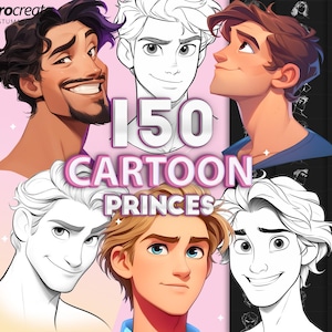 Procreate cartoon princes brushes. Procreate cartoon male heads stamps. Procreate cartoon boy prince brush stamp. Procreate base head brush