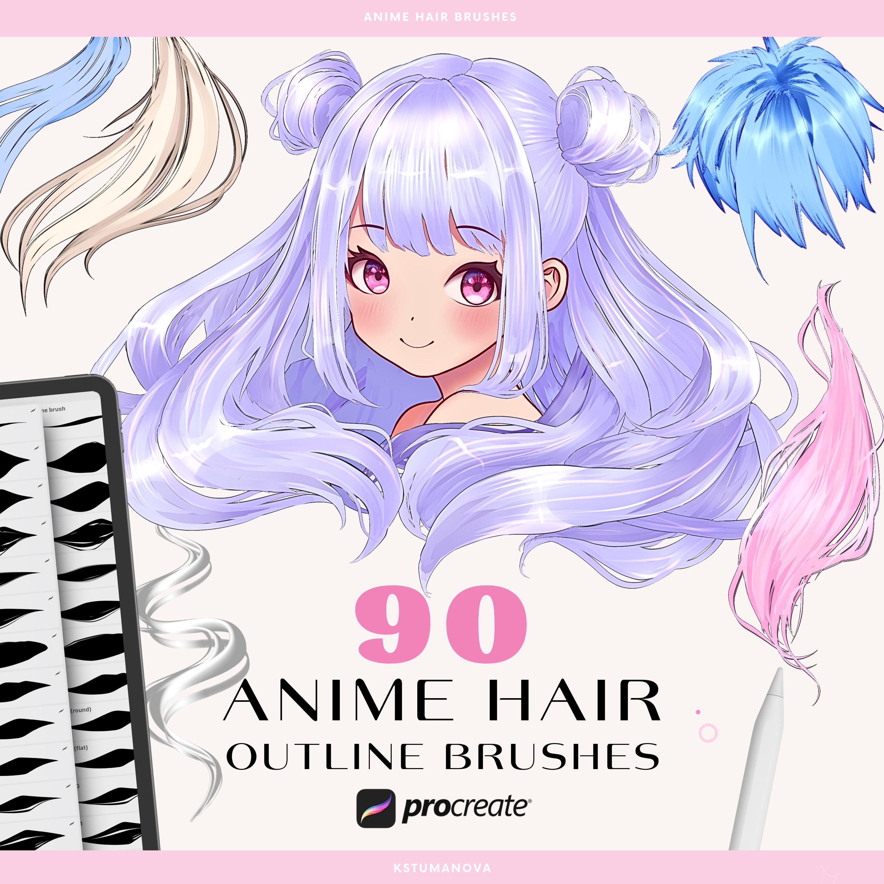 Anime Hair Procreate Brushes – Manga & Chibi Hairstyle Stamps, Outlines, Texture & Shading Set - Image 1
