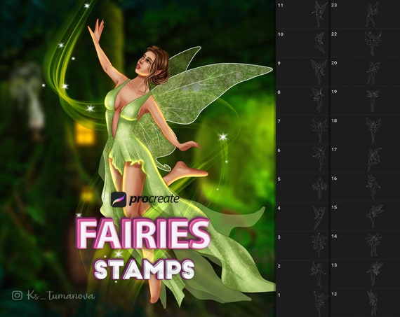 Procreate brushes. Fairies stamps. Procreate sketch realistic poses brushes. Full-body guide stamps